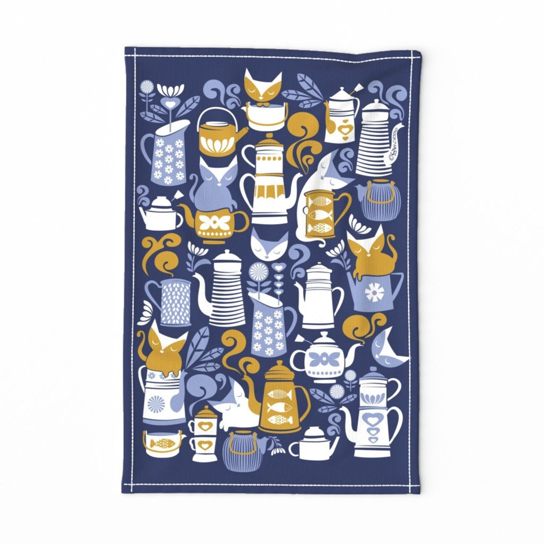 Folk Art Tea Towel - Invitation to Tea by Selmacardoso - Cats Kittens ...