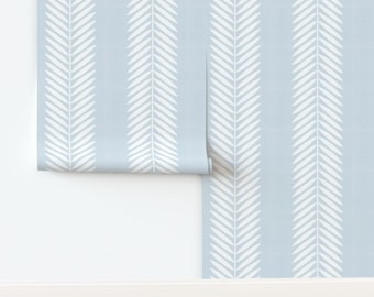 Light Blue Vines Non-Pasted Wallpaper Stripe Blue Leaves Stripes Light Blue - Laurel Leaf Stripe by danika_herrick Wallpaper by Spoonflower
