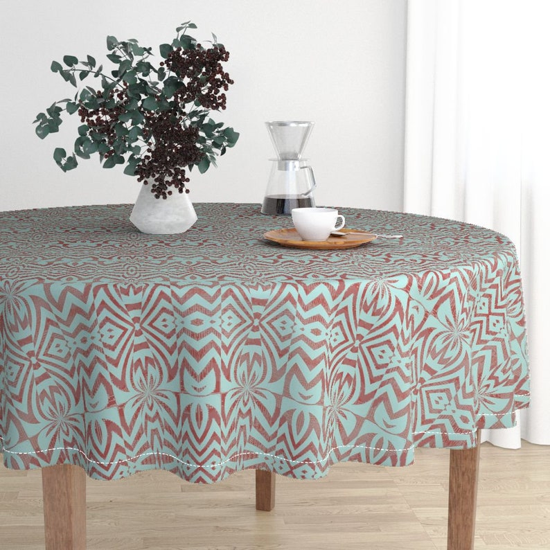 Abstract Round Tablecloth by david/_kent/_collections 5 Tika Turn Tropic Tiki Cotton Sateen Circle Tablecloth by Spoonflower