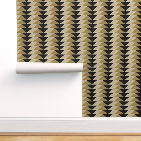 Geometric Neutral Wallpaper Ivory Gold Triangles by Kimsa Etsy