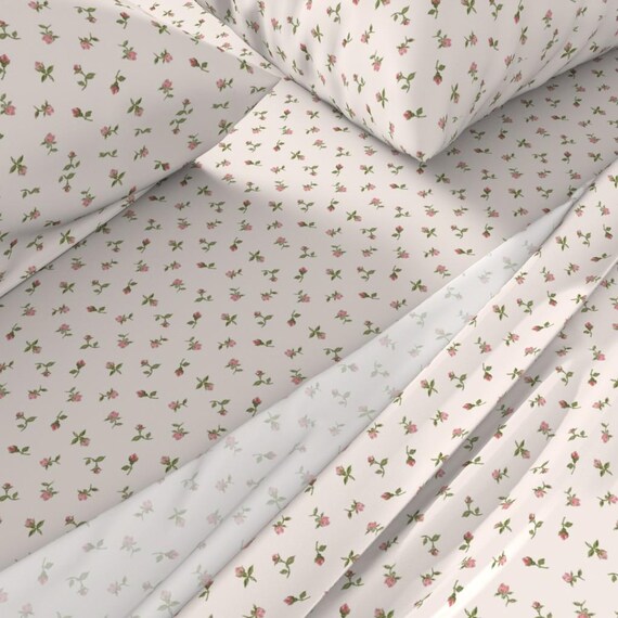 Ditsy Rose Sheets Vintage Rosebuds by Bravenewart Spring Garden Romantic Cottagecore Cotton Sateen Sheet Set Bedding by Spoonflower Etsy UK