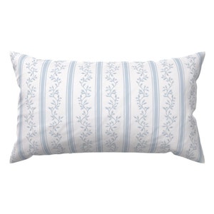 Cottage Stripe Lumbar Pillow - Libby Stripe Soft Blue by danika_herrick - Blue Preppy Flower Stripe Blue White Rectangle Accent Throw Pillow