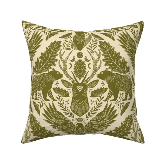 Woodland Animals Throw Pillow Wildlife Damask by Ozdebayer Etsy