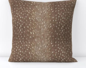 Deer Spots Throw Pillow - Fawn  Animal Print Woodland Earth Tone Decorative Square Throw Pillow - Soft Deer Taupe by willowlanetextiles