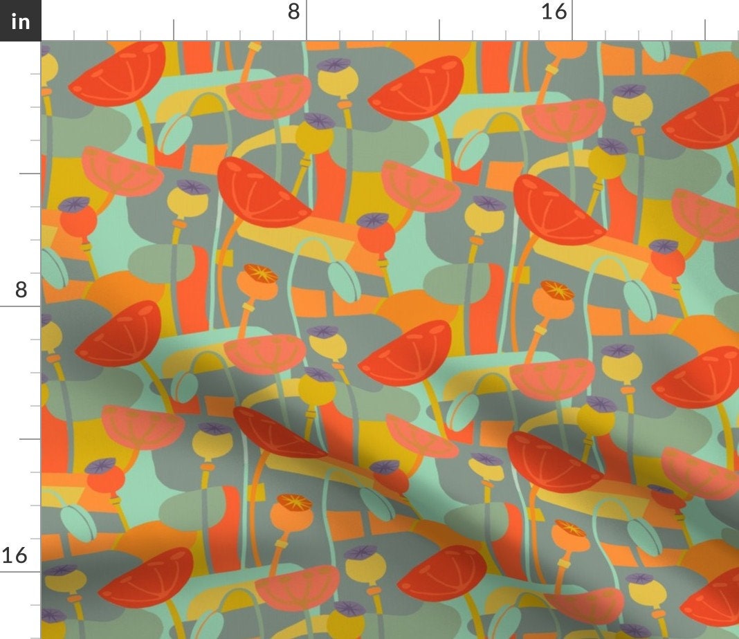 Retro Floral Placemats Set of 2 Angular Orange Poppies by Etsy