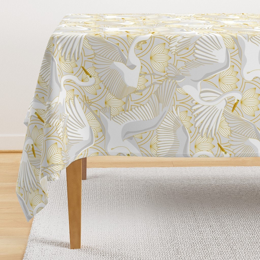 Art Deco Heron Tablecloth Art Deco Herons by miavaldez Water Lilies Luxurious 1920s Style Cotton Sateen Tablecloth by