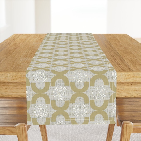 Neutral Modern Table Runner - Mid Century Mod Trellis Dots by ottomanbrim - Mid Century Mod Cotton Sateen Table Runner by Spoonflower