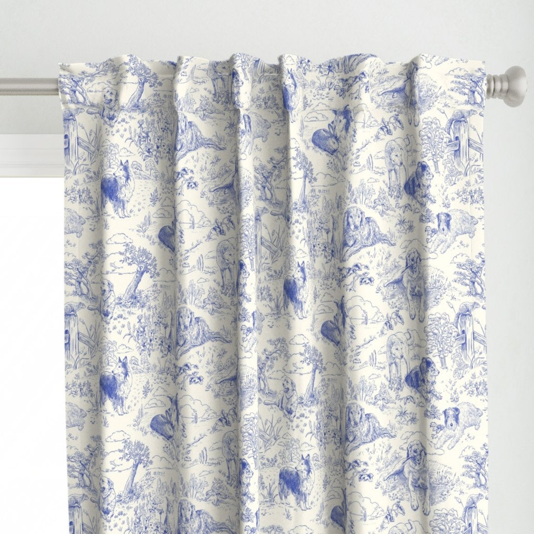 Blue Toile Curtain Panel Country Dogs Toile by Vinpauld - Etsy