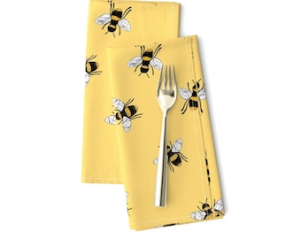 Little Bees Dinner Napkins (Set of 2) - Summer Bumblebee by littlesmilemakers - Honeybees Garden Pollinators Cloth Napkins by Spoonflower