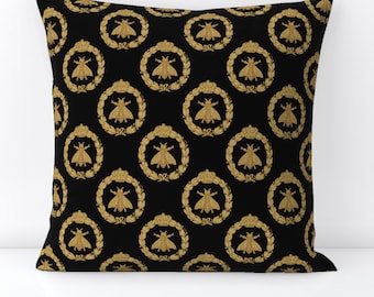 Napoleon Bee Throw Pillow - Faux Gold  Vintage Inspired Napoleon Decorative Square Throw Pillow - Napoleonic Bees by peacoquettedesigns