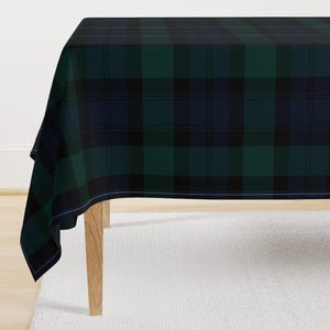 Green Blue Tartan Tablecloth - Blackwatch Tartan by peacoquettedesigns - Winter Plaid Scottish Cotton Sateen Tablecloth by Spoonflower