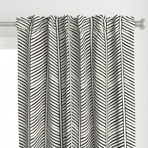 Charcoal Chevron Curtain Panel - Chevron Black On Cream by littlearrowdecor - Herringbone Stripe Custom Curtain Panel by Spoonflower