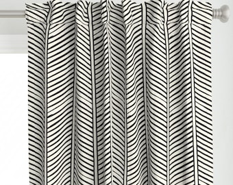 Charcoal Chevron Curtain Panel - Herringbone Stripe Southwestern Boho Custom Curtain Panel - Chevron Black On Cream by littlearrowdecor -
