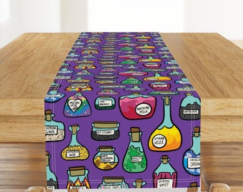 Kid Friendly Purple Potions Table Runner - Purple Potions  by jessica_petersen -  Kids Fantasy Cotton Sateen Table Runner by Spoonflower