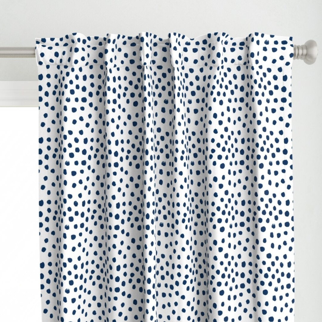Polka Dot Curtain Panel Navy Dots Painted Dot Spots by Charlottewinter