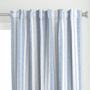 Rustic Ticking Stripe Curtain Panel - French Blue Stripe by emikundesigns - Farmhouse French Blue Custom Curtain Panel by Spoonflower