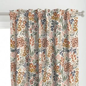 Terra Cotta Floral Curtain Panel - Neutral Botanical by jill_o_connor - Wildflowers Neutral Botanical  Custom Curtain Panel by Spoonflower