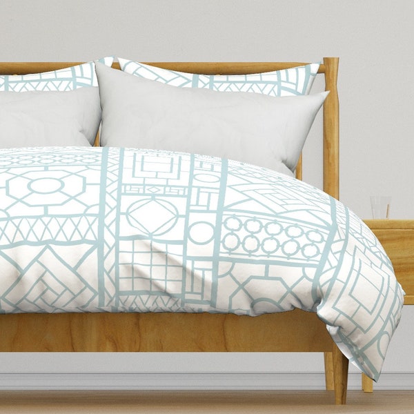 Bamboo Lattice Bedding - Trellis In Light Blue by danika_herrick - Duck Egg Blue Cotton Sateen Duvet Cover OR Pillow Shams by Spoonflower