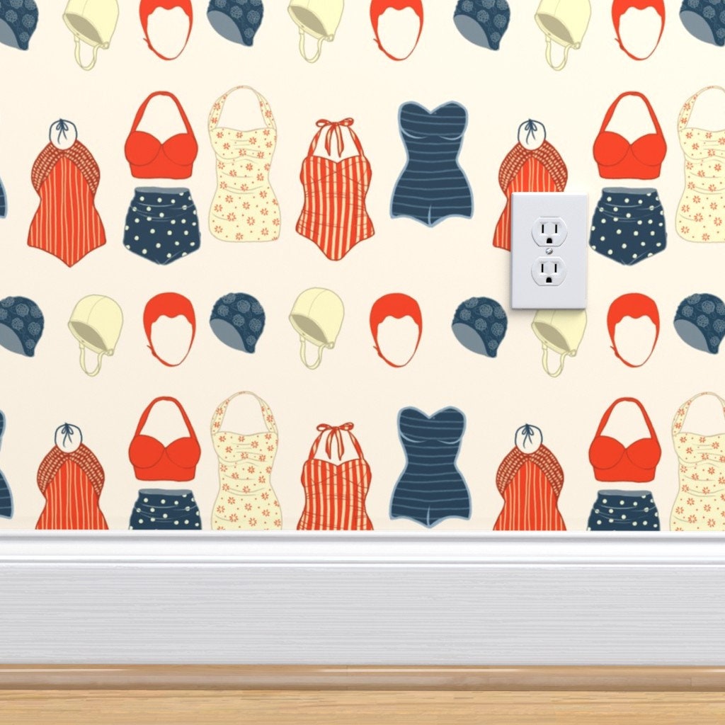 Swimming Costume Wallpaper Vintage Swimming Outfits by - Etsy