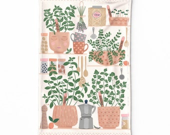Kitchen Herbs Tea Towel - Little Herb Garden by rocketandindigo - Green Mint Plants Garden Linen Cotton Canvas Tea Towel by Spoonflower