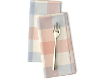 Retro Dinner Napkins Set of 2 - Vintage Preppy Gingham Checkered Check Geometric Pastel Cloth Napkins - Pastel Gingham Check by sidequest