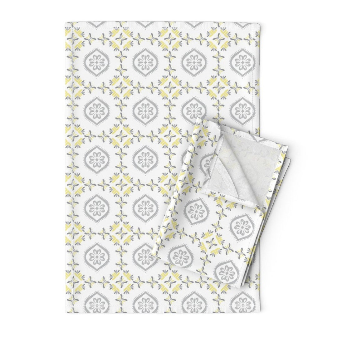 Gray and Yellow Tea Towels set of 2 Morning Light by