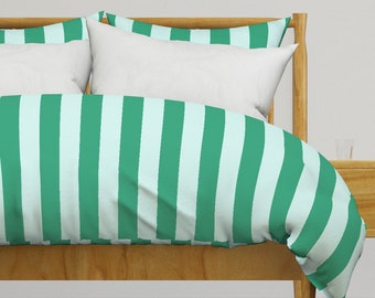 Mint Bedding - Blue And Green Stripe by house_of_may - Abstract Bold Art Deco Lines Cotton Sateen Duvet Cover OR Pillow Shams by Spoonflower