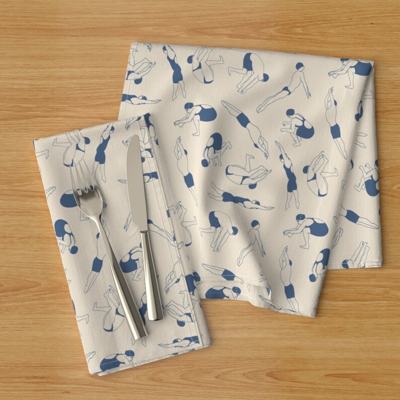 - On Your Marks Swimmer Dinner Napkins Exercise Swimsuit Tossed Active Cloth Napkins by Spoonflower Set of 2 Light by figandfossil