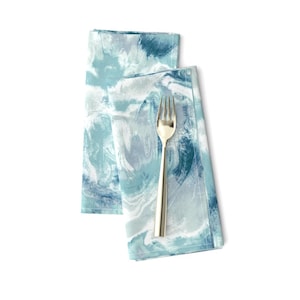 Marble Dinner Napkins (Set of 2) - Marble Mist Teal Grey by mjmstudio - Blue Watercolor Stone Sage Rocks Geode Cloth Napkins by Spoonflower