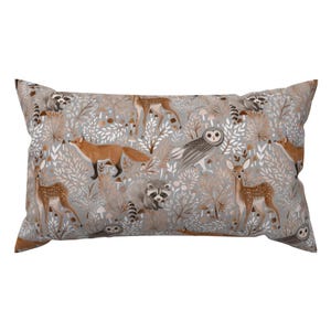 Nature Lumbar Pillow - Brown-forest-animals by gomboc - Deer Forest Woodland Owl Wild Animals Baby Neutral Fox Rectangle Accent Throw Pillow