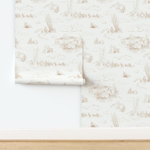 Pooh Honey Vlies Tapete - Pooh Toile Honey von at_the_cottage - Nursery Storybook Tan Wallpaper Doppelrolle by Spoonflower