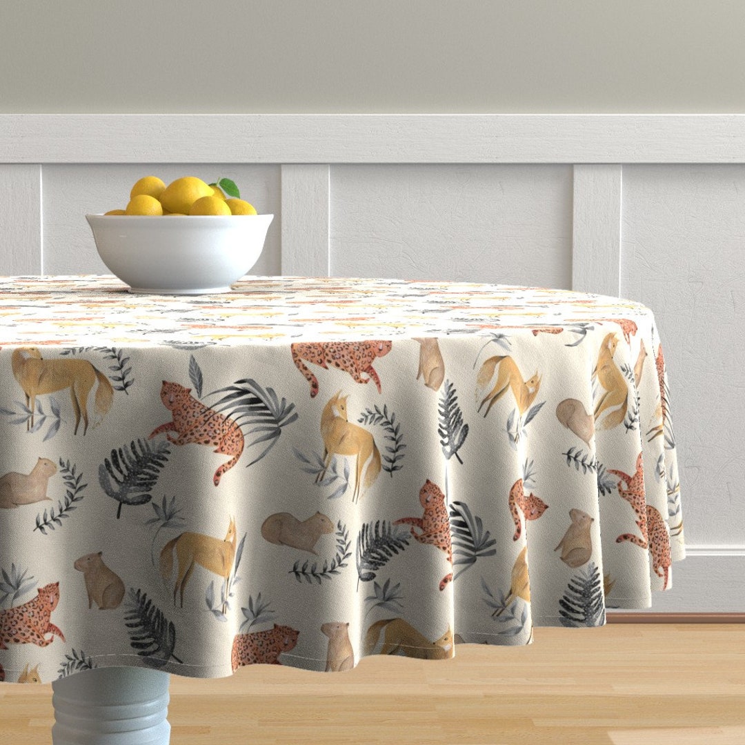 Jungle Animals Round Tablecloth Modern Jungle Cream and Etsy