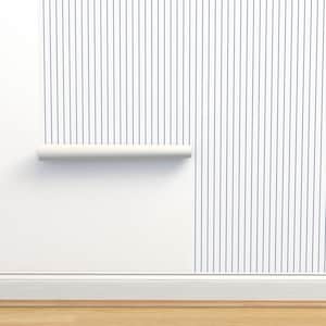 Pinstripe Non-Pasted Wallpaper - Navy Pinstripe On White by glimmericks - Blue White Stripe Vertical Wallpaper Double Roll by Spoonflower