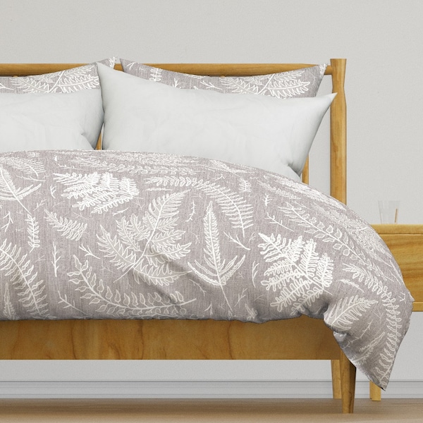 Hand Drawn Ferns Bedding - Taupe Gray Fern by bridgettstahlman - Earth Tone  Cotton Sateen Duvet Cover OR Pillow Shams by Spoonflower