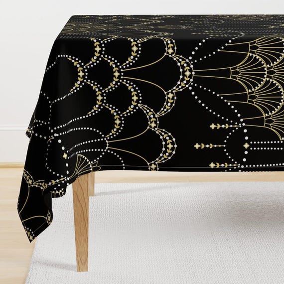 Offen オッフェン/ scallop pattern / BLACK Black Art Deco Tablecloth - Deco Lace by Hannahshields
