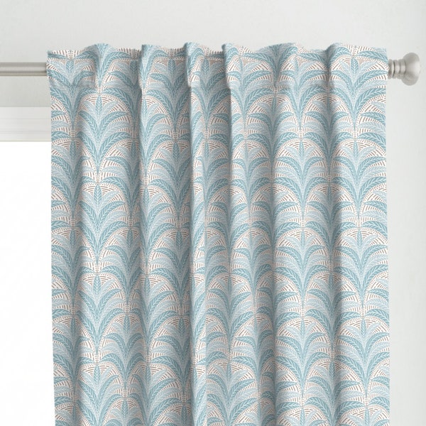 Fan Palm Curtain Panel - Boho Palm by vivdesign - Palm Fronds Pastel Light Blue Robins Egg Blue Aqua Custom Curtain Panel by Spoonflower