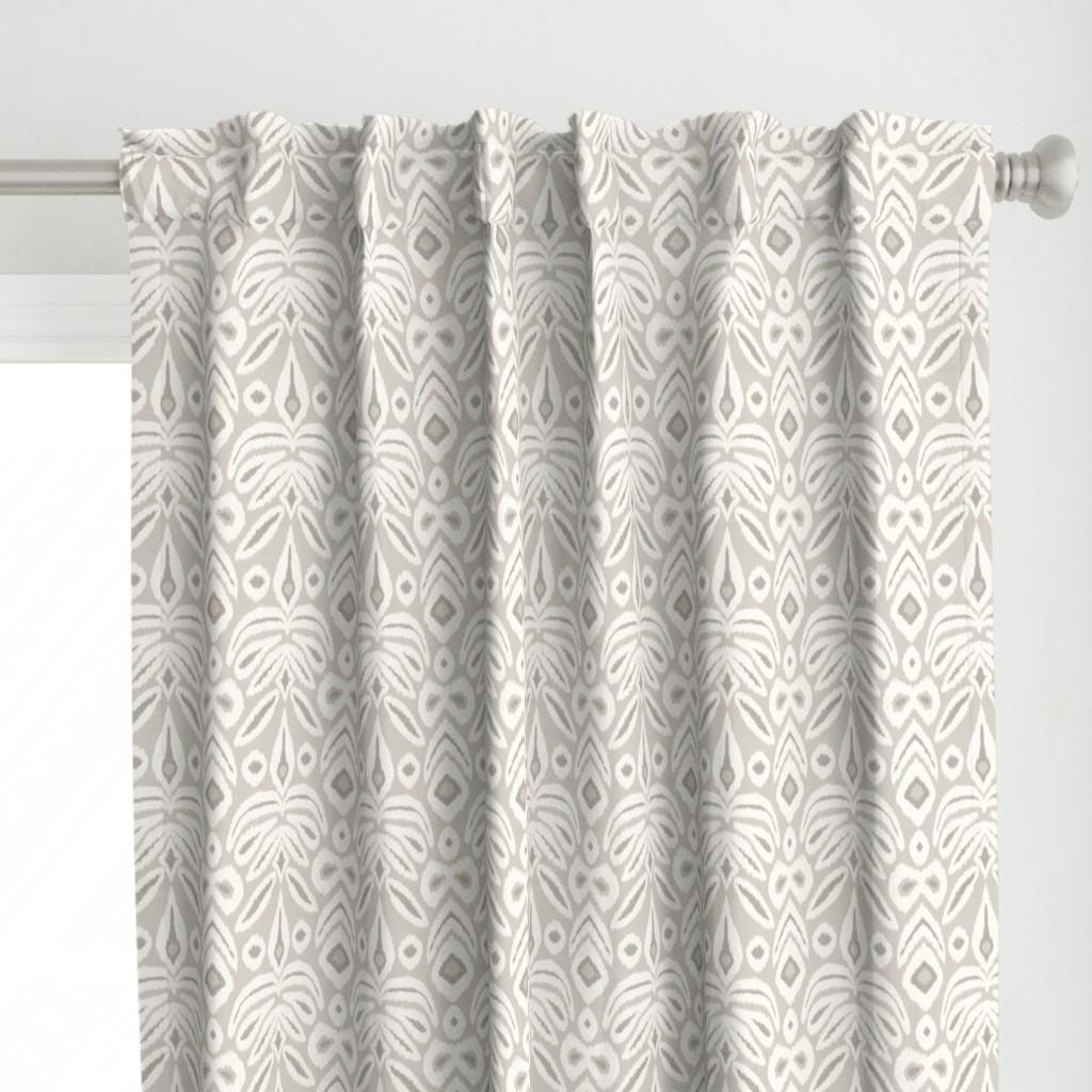 Neutral Ikat Curtain Panel - Grey Ikat by danika_herrick - Tropical Coastal Traditional Greige Custom Curtain Panel by Spoonflower