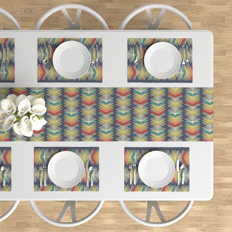Set of 4 Geometric Blue Mide Century Modern Retro Cloth Placemats by Spoonflower Mid Century Placemats - Old Diamonds Night Sky by siya
