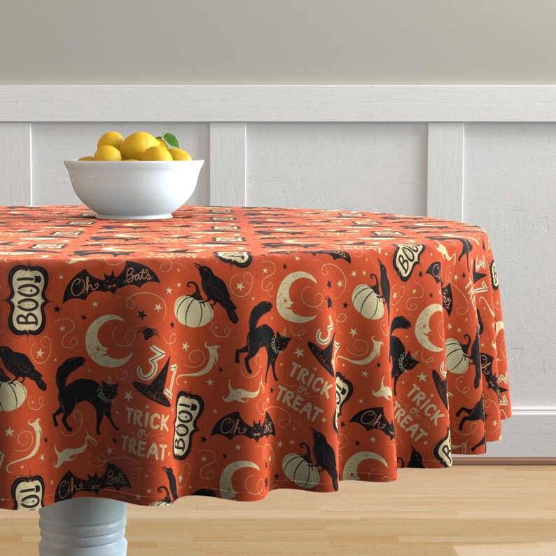 Spooky Round Tablecloth Halloween Trick or Treat by Etsy