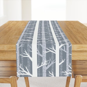 Mod Winter Forest Table Runner - Winter Woods by ceciliamok - Snowy Trees Ice Grey White Cotton Sateen Table Runner by Spoonflower