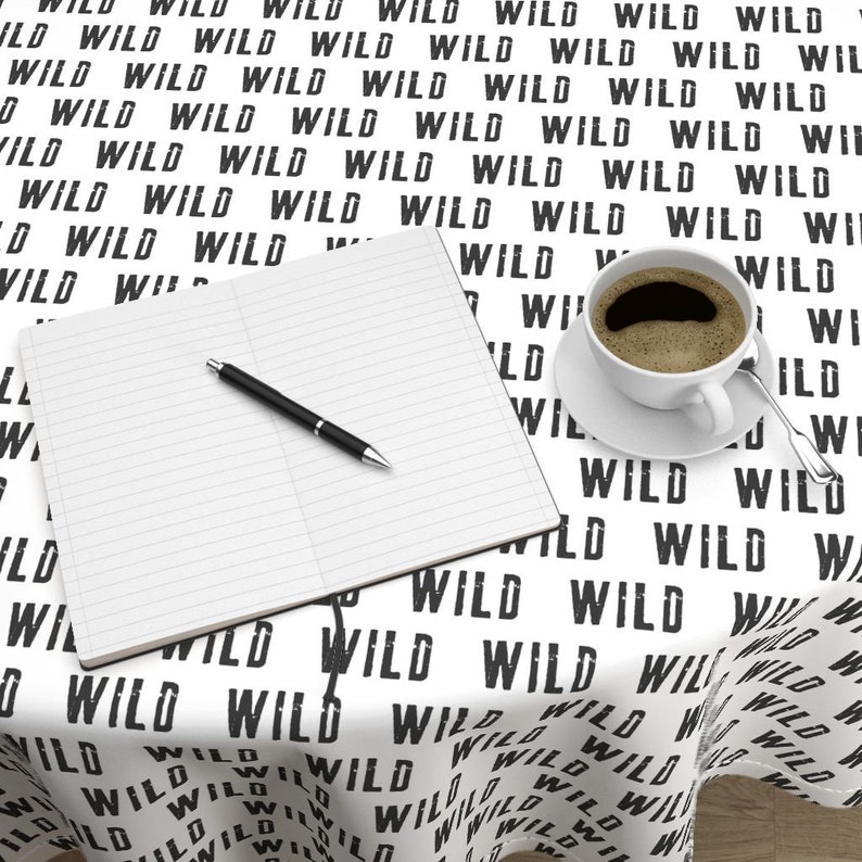 Black And White Cotton Sateen Circle Tablecloth by Spoonflower Wild Round Tablecloth Monochrome Typography by littlearrowdesign