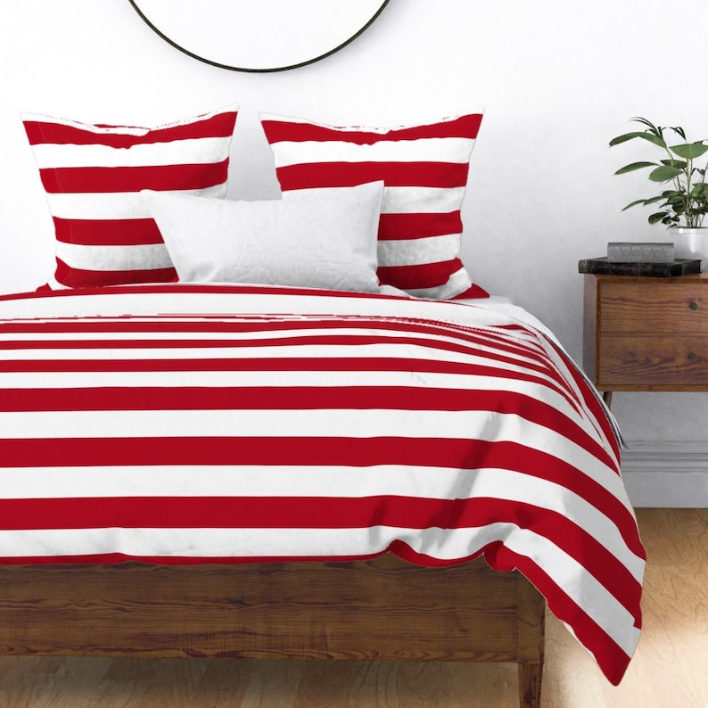 Classic Duvet Cover Red and White Stripes by Evault Etsy