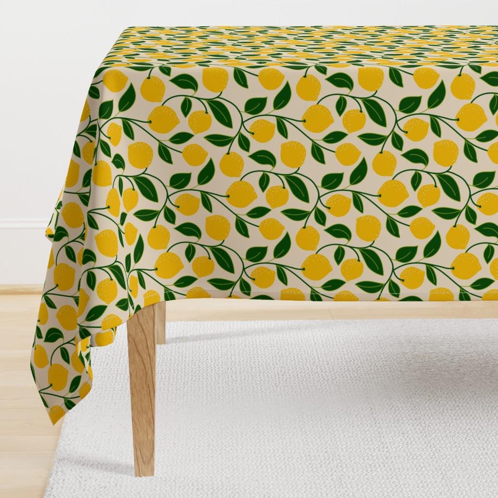 Botanical Fruit Tablecloth - Large Lemons On Vines by sarah_melendez_art - Citrus Lemon Vine Leaves  Cotton Sateen Tablecloth by Spoonflower