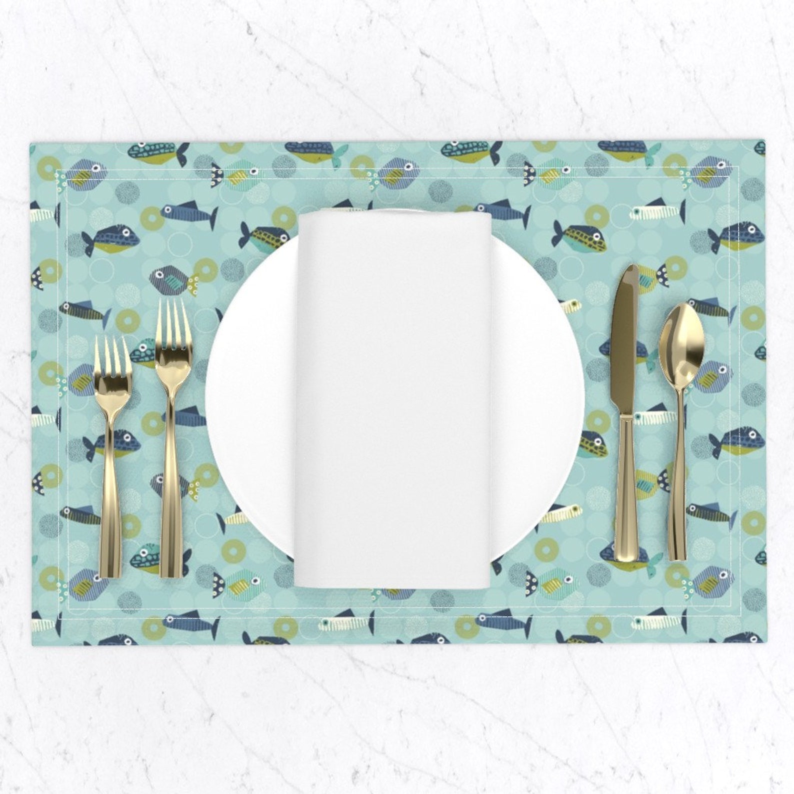 Lake Placemats set of 2 Green Fish Blue Fish by Etsy