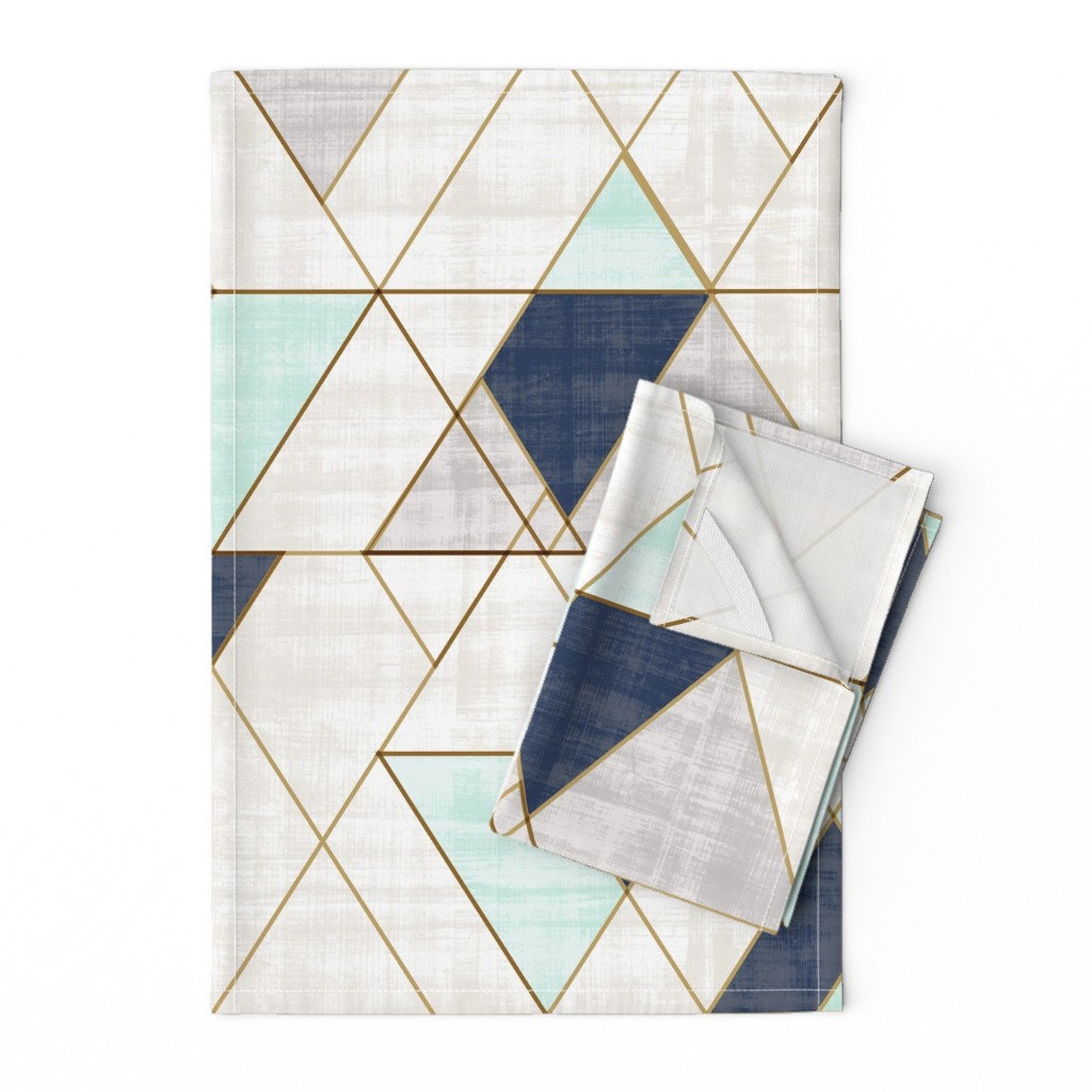 Geometric Tea Towels set of 2 Mod Triangles Navy Mint by Etsy