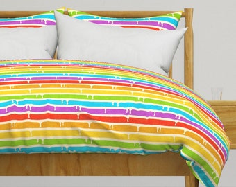 Rainbow Cake Bedding - Birthday Cake by marylina_ - Birthday Celebration Line Art Cotton Sateen Duvet Cover OR Pillow Shams by Spoonflower