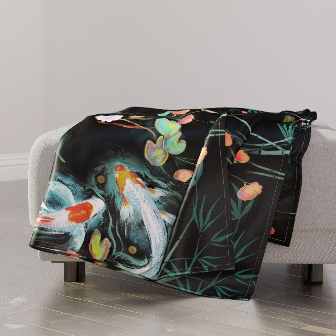 Black Koi Fish Throw Blanket Japanese Koi by Etsy