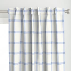 Cottagecore Curtain Panel - Blue Plaid Gingham by meela - Checkered Gingham Plaid Blue Cabin Core Rustic Custom Curtain Panel by Spoonflower