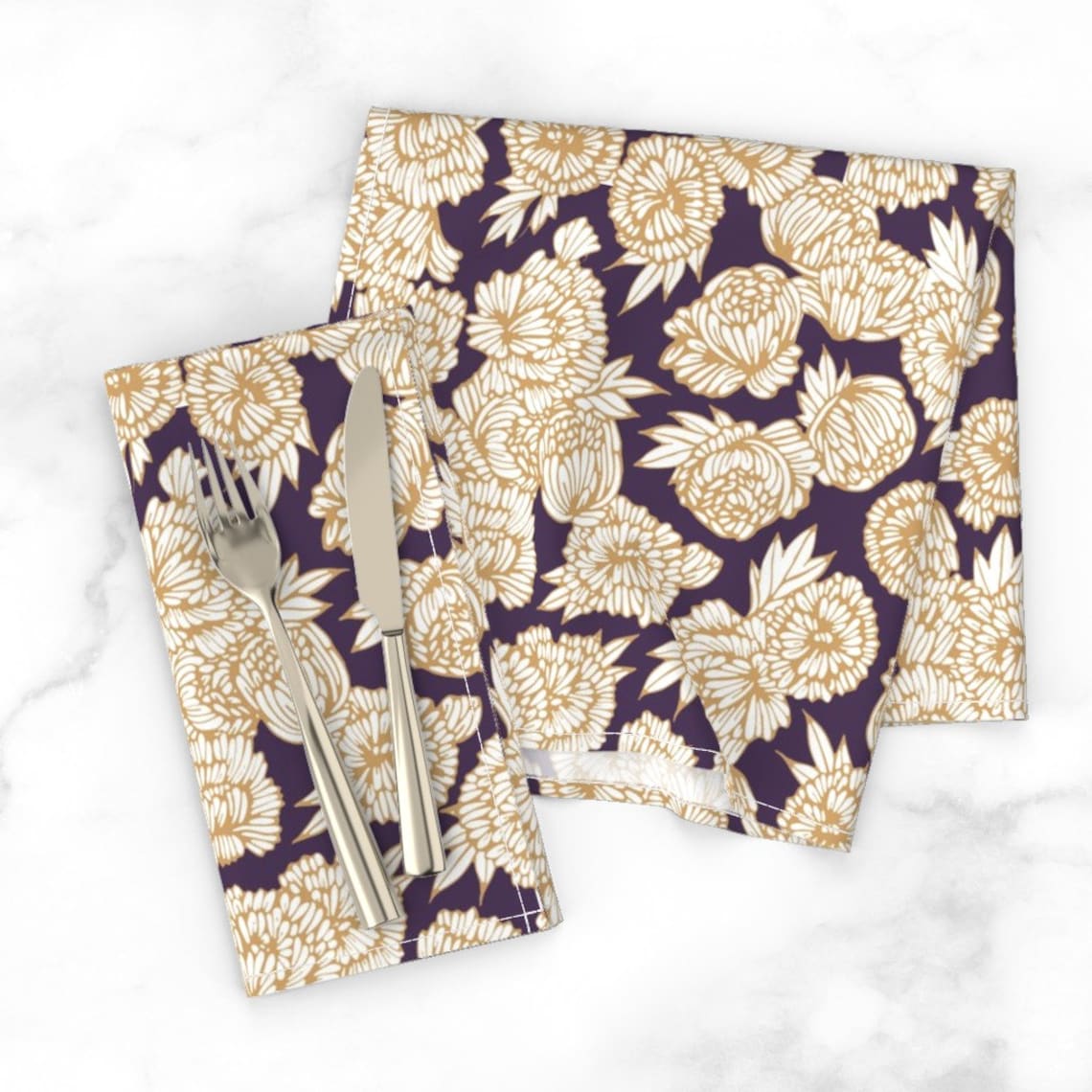 Purple And Gold Dinner Napkins Set of 2 Peonies On Purple Etsy