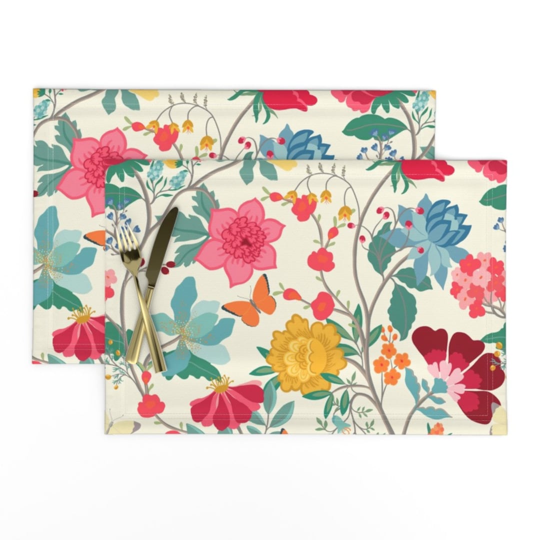 Springtime Placemats set of 2 Spring Fauna Cream by Celina_digby Floral